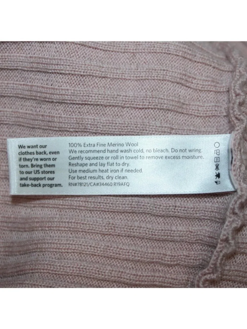 Eileen Fisher Sweater Sz L Pink Knit Ribbed 100% Extra Fine Merino Wool Sweater
